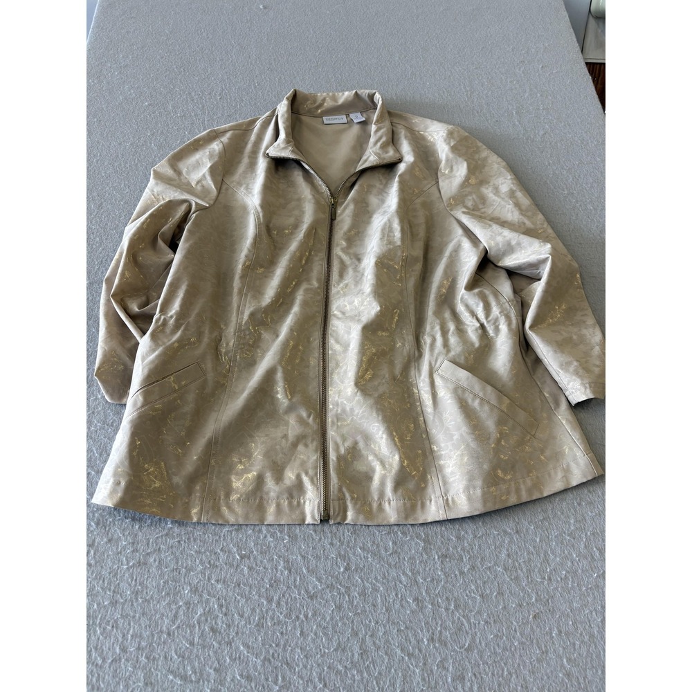 Chico's Zenergy Jacket Womens‎ 2 Beige Metallic Floral Satin Full Zip Stretch